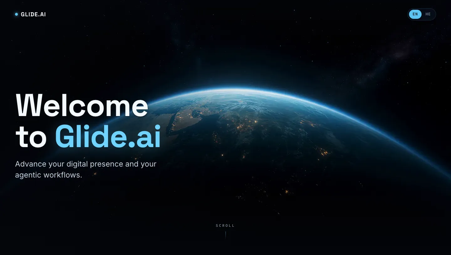 This site — the cinematic landing hero frame.